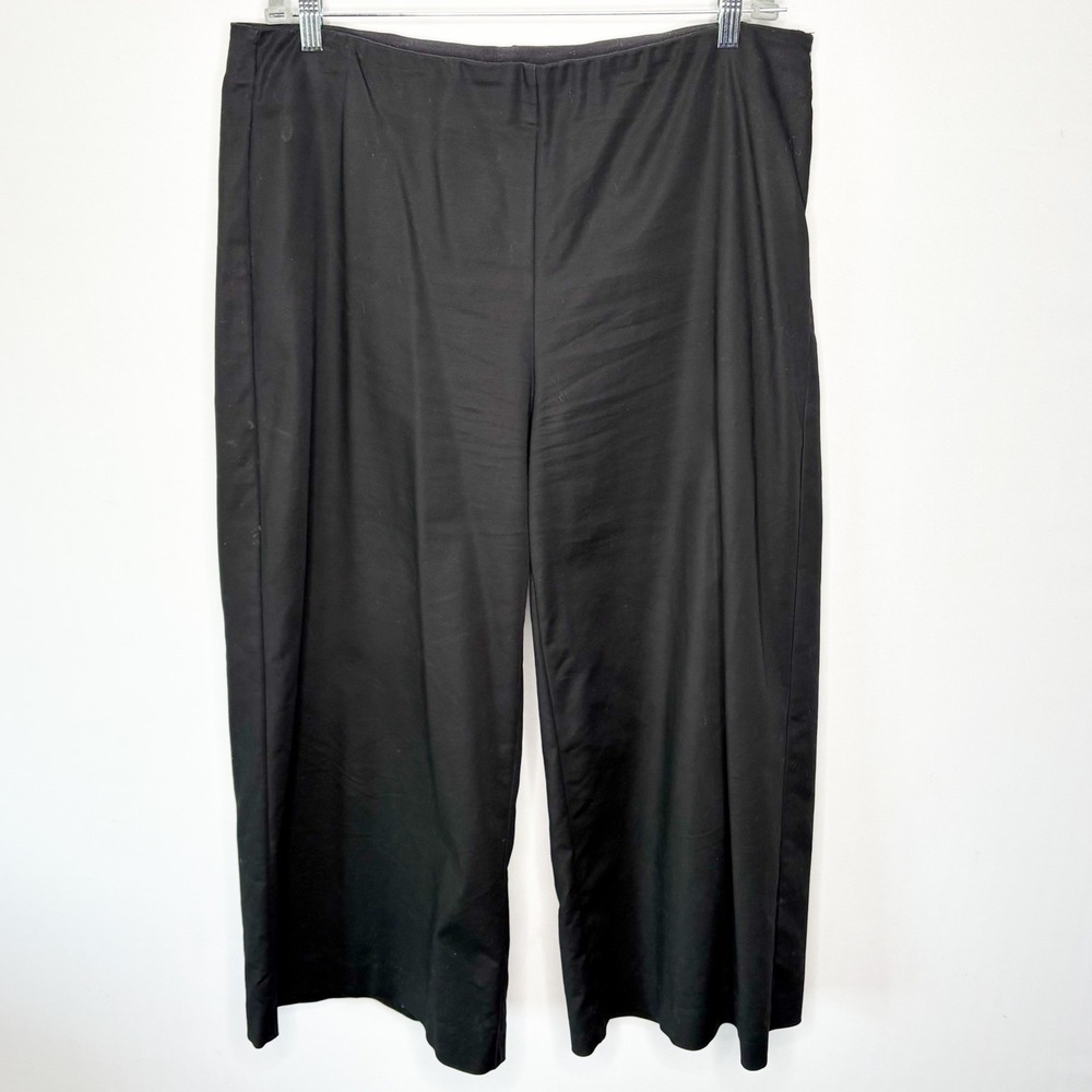 Lauren Ralph Lauren Black Wide Leg Cropped Pants Side Zip Stretch Size 16 Cotton